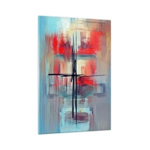 Quadro su vetro - Una composizione astratta con colori intensi, linee e forme geometriche. - 70x100cm - Paesaggio in una dimensione sconosciuta - Decorazione murale moderna per soggiorno e camera da letto ARTTOR