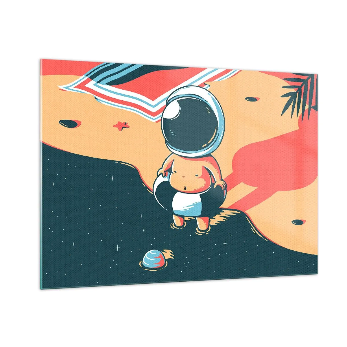 Quadro su vetro - Figura di astronauta su una spiaggia con un paesaggio cosmico - 100x70cm - Da un'altra prospettiva - Decorazione murale moderna per soggiorno e camera da letto ARTTOR