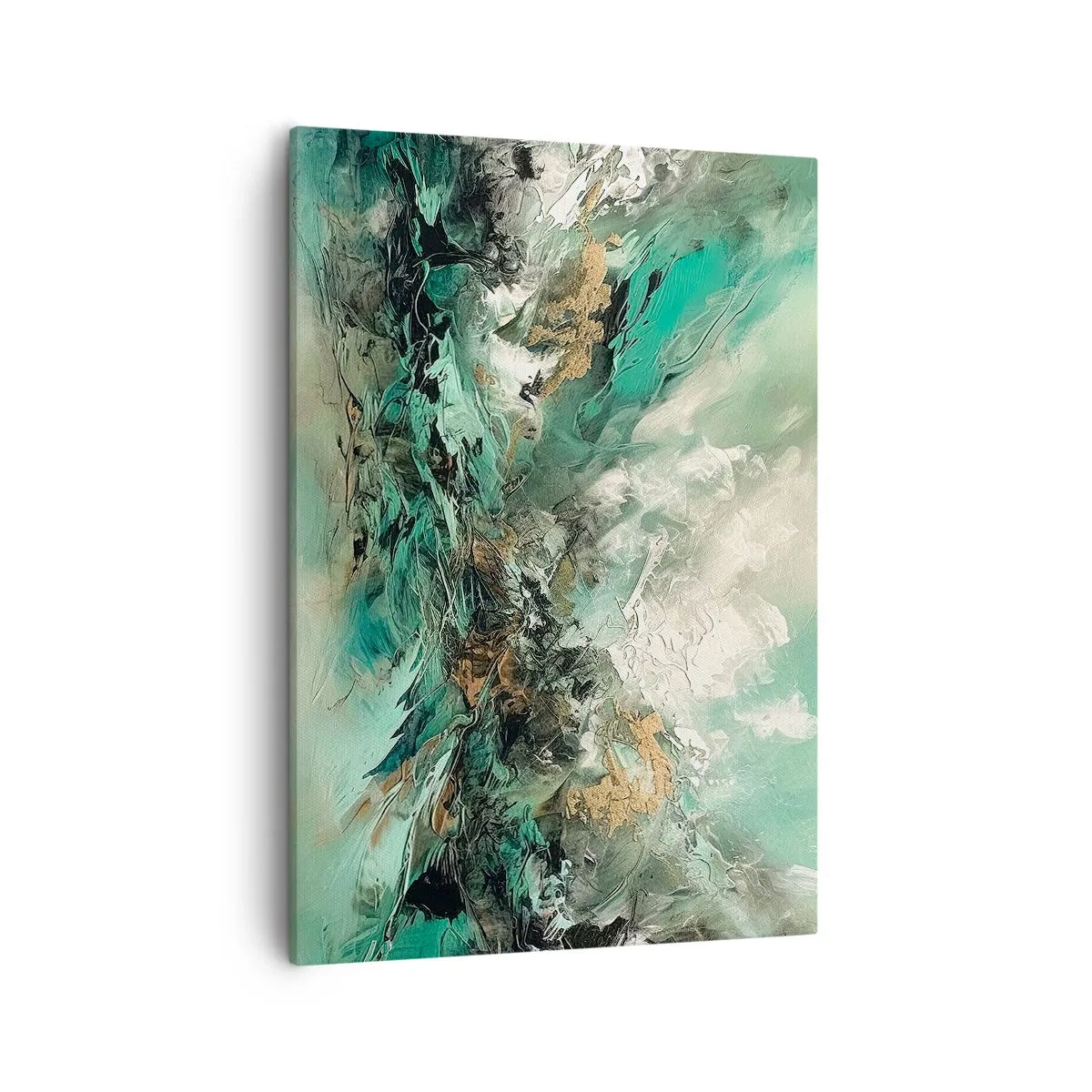 Quadro su tela - Stampe su Tela - Paesaggio astratto nei toni del verde e dell'oro - 50x70cm - Frangente nero e smeraldo - Decorazione murale moderna per soggiorno e camera da letto ARTTOR