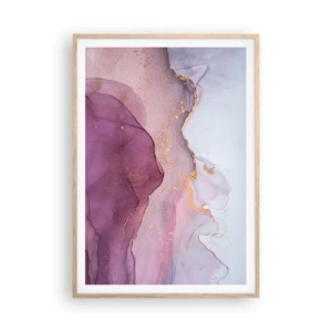 Poster in cornice rovere chiaro - Onde di lilla e viola - 70x100 cm