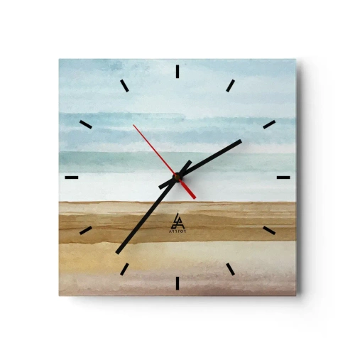 Orologio da parete - Orologio in Vetro - Paesaggio astratto di spiaggia in tonalità pastello - 30x30cm - Rilassamento - Decorazione murale moderna per soggiorno e camera da letto ARTTOR