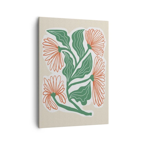 Quadro su tela - Stampe su Tela - Un disegno di fiori in stile minimalista con foglie verdi - 50x70cm - Folklore e modernità - Decorazione murale moderna per soggiorno e camera da letto ARTTOR