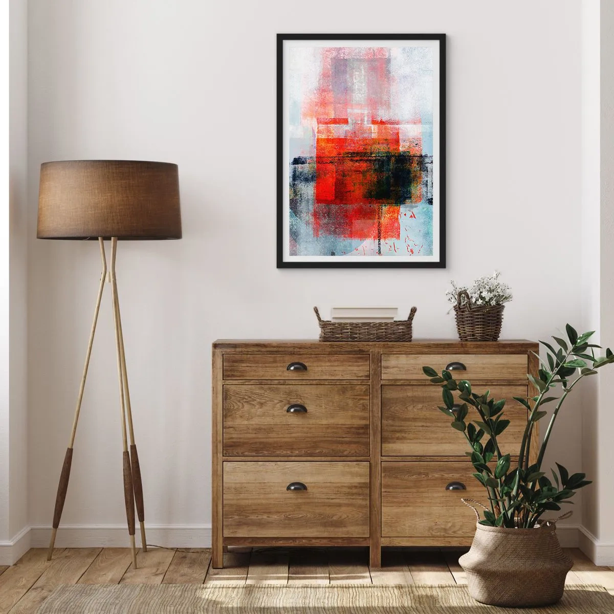 Poster in cornice nera - Astrazione geometrica in intense tonalità di rosso - 50x70cm - Composizione arroventata - Decorazione murale moderna per soggiorno e camera da letto ARTTOR