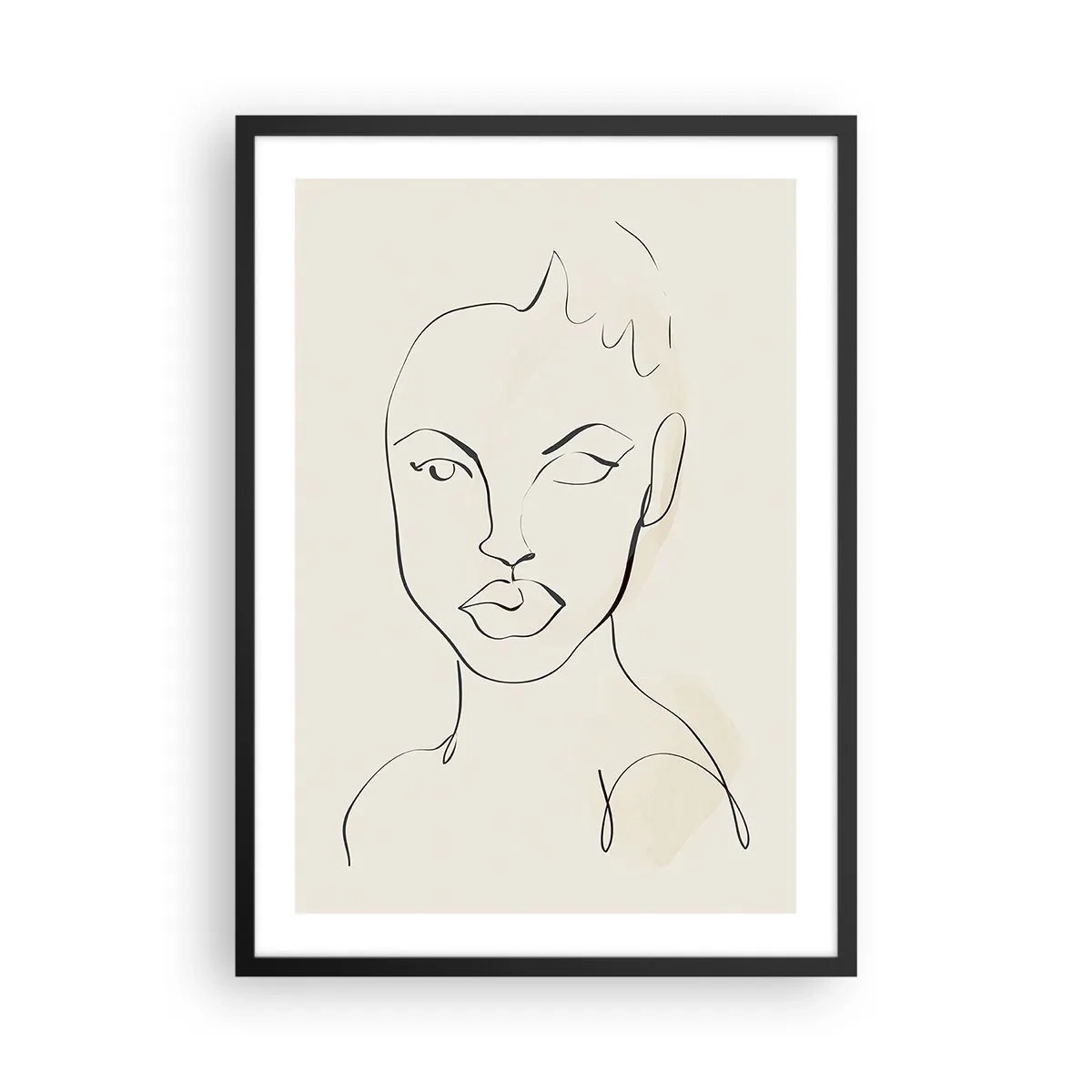 Poster in cornice nera - Ritratto di un volto in stile astratto - 50x70cm - Profilo di sensualità - Decorazione murale moderna per soggiorno e camera da letto ARTTOR