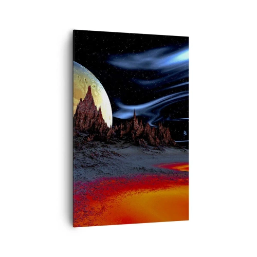 Quadro su tela - Stampe su Tela - Un paesaggio fantastico con pianeti e scenari vulcanici - 80x120cm - Un mondo sconosciuto - Decorazione murale moderna per soggiorno e camera da letto ARTTOR