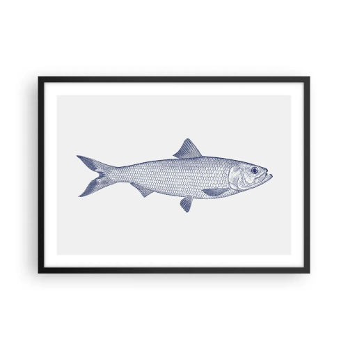 Poster in cornice nera - Illustrazione di un pesce nei toni del blu su uno sfondo chiaro - 70x50cm - Un saluto dai mari del nord - Decorazione murale moderna per soggiorno e camera da letto ARTTOR