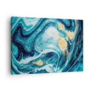 Quadro su tela - Stampe su Tela - Una composizione astratta di onde e accenti dorati - 70x50cm - Vortice blu - Decorazione murale moderna per soggiorno e camera da letto ARTTOR
