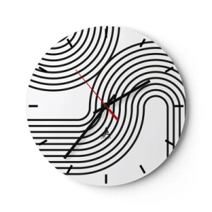 Orologio da parete - Orologio in Vetro - Linee nere che formano un complesso schema di binari curvi - 30x30cm - In curva - Decorazione murale moderna per soggiorno, cucina e camera da letto ARTTOR