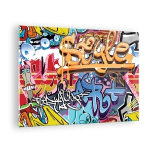 Quadro su vetro - Graffiti colorati con iscrizioni e disegni dinamici - 70x50cm - Murali, murali, murali… - Decorazione murale moderna per soggiorno e camera da letto ARTTOR