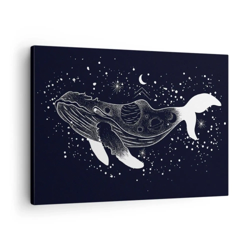 Quadro su tela - Stampe su Tela - Illustrazione grafica di una balena in stile spaziale. - 70x50cm - Nell'oceano dell'universo - Decorazione murale moderna per soggiorno e camera da letto ARTTOR