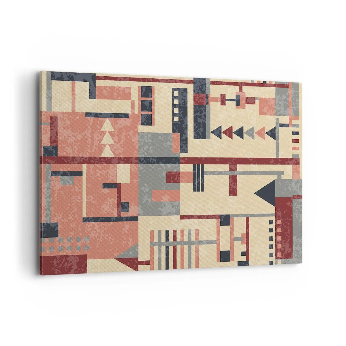 Quadro su tela - Stampe su Tela - Motivo geometrico nei toni pastello del beige, rosso e grigio - 100x70cm - Combinazione di orizzontali e verticali - Decorazione murale moderna per soggiorno e camera da letto ARTTOR