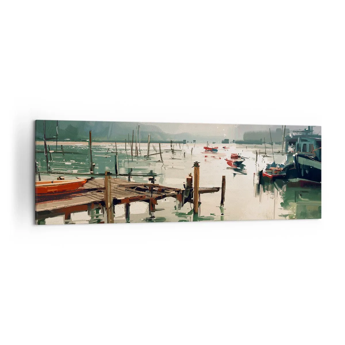 Quadro su tela - Stampe su Tela - Un pittoresco porto con barche in acque calme - 160x50cm - Imbevuto di luna fusa - Decorazione murale moderna per soggiorno e camera da letto ARTTOR