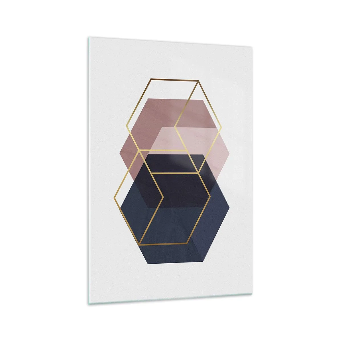 Quadro su vetro - Forme geometriche in linee dorate su uno sfondo pastello - 70x100cm - La forza della semplicità - Decorazione murale moderna per soggiorno e camera da letto ARTTOR