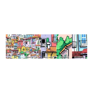 Campione di Fotomurale Adesivo Deluxe Sticker - Città allegra - Città, Case popolari, Case - 100x30 cm