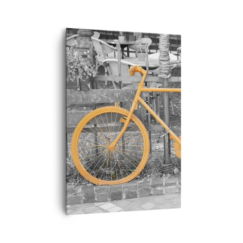 Quadro su tela - Stampe su Tela - Fotografia artistica di una bicicletta gialla su uno sfondo bianco e nero - 70x100cm - Vai, ti aspetto qui - Decorazione murale moderna per soggiorno e camera da letto ARTTOR
