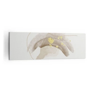 Quadro su tela - Stampe su Tela - Una composizione astratta nei toni del beige e dell'oro. - 160x50cm - Incontro nello spazio - Decorazione murale moderna per soggiorno e camera da letto ARTTOR