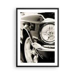 Poster in cornice nera - Primo piano in bianco e nero del faro di un'auto d'epoca. - 50x70cm - Bellezza intramontabile - Decorazione murale moderna per soggiorno e camera da letto ARTTOR