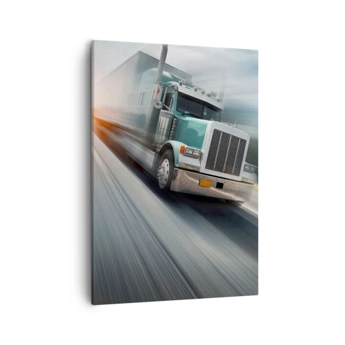 Quadro su tela - Stampe su Tela - Un camion in autostrada in movimento al tramonto - 50x70cm - Gigante americano in corsa - Decorazione murale moderna per soggiorno e camera da letto ARTTOR