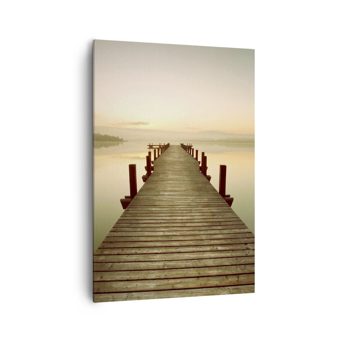 Quadro su tela - Stampe su Tela - Un molo di legno su un lago calmo al mattino - 70x100cm - Aurora, alba, luce - Decorazione murale moderna per soggiorno e camera da letto ARTTOR