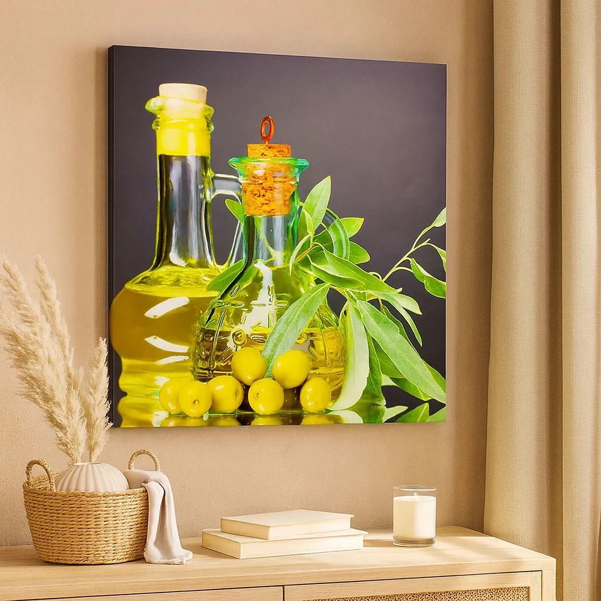 Quadro su tela - Stampe su Tela - Natura morta con olive e olio - 30x30 cm