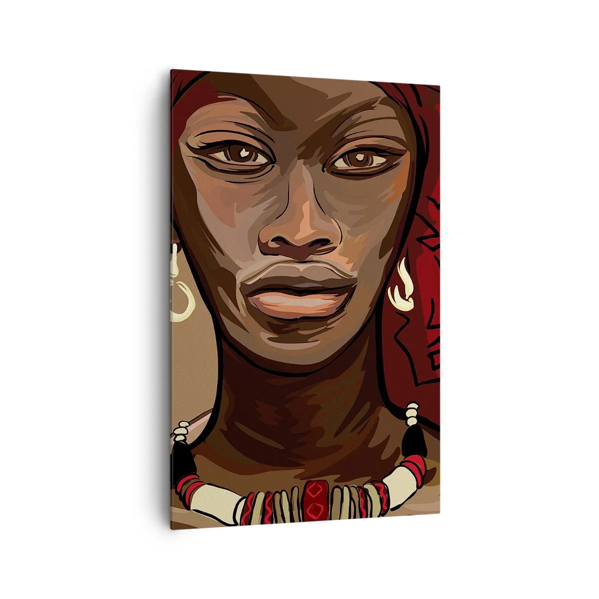 Quadro su tela - Stampe su Tela - Ritratto di una donna con un turbante rosso su sfondo beige - 80x120cm - Venere di ebano - Decorazione murale moderna per soggiorno e camera da letto ARTTOR
