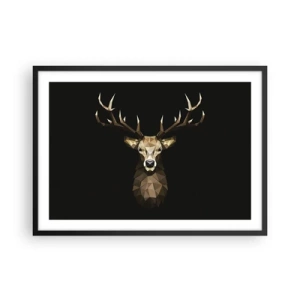 Poster in cornice nera - Cervo poligonale geometrico su sfondo nero - 70x50cm - Cervo cubista - Decorazione murale moderna per soggiorno e camera da letto ARTTOR