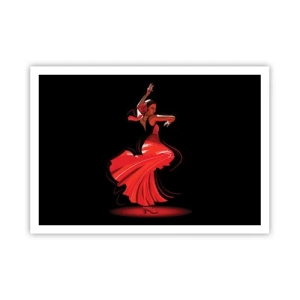 Poster - Ballerina di flamenco in abito rosso su sfondo nero - 100x70cm - Lo spirito focoso del flamenco - Decorazione murale moderna per soggiorno e camera da letto ARTTOR