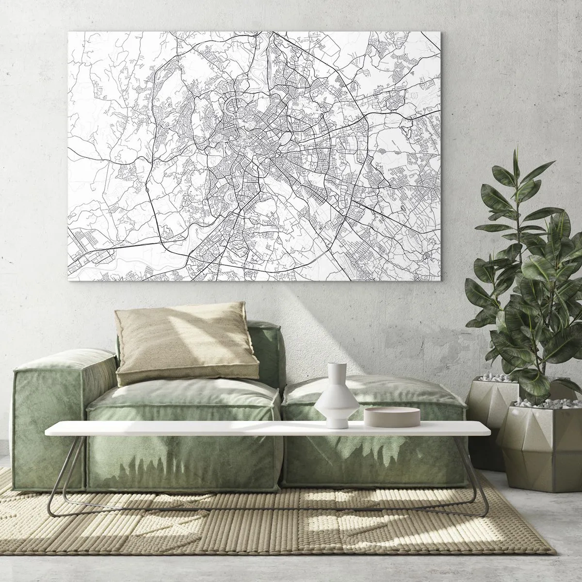 Quadro su vetro - Mappa di Roma con un chiaro tracciato stradale circolare - 120x80cm - L'anello romano - Decorazione murale moderna per soggiorno e camera da letto ARTTOR