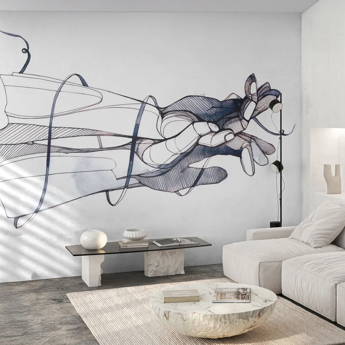 Fotomurali Premium Sand - Disegno artistico di una mano con un fiore in stile astratto - 100x70cm - Studio del tocco - Decorazione murale moderna per soggiorno e camera da letto ARTTOR