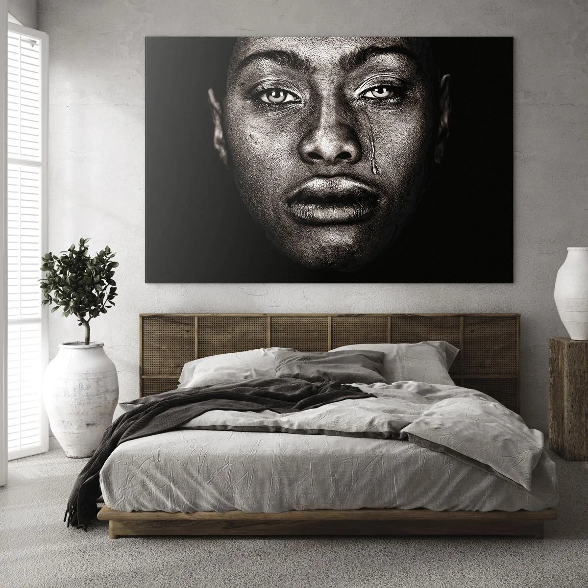 Quadro su vetro - Ritratto emozionante di una donna con una lacrima sulla guancia - 120x80cm - Un'unica lacrima - Decorazione murale moderna per soggiorno e camera da letto ARTTOR