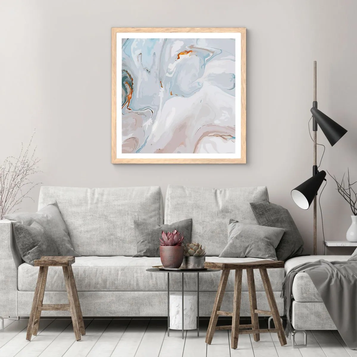 Poster in cornice rovere chiaro - Bianchi sovrapposti - 60x60 cm