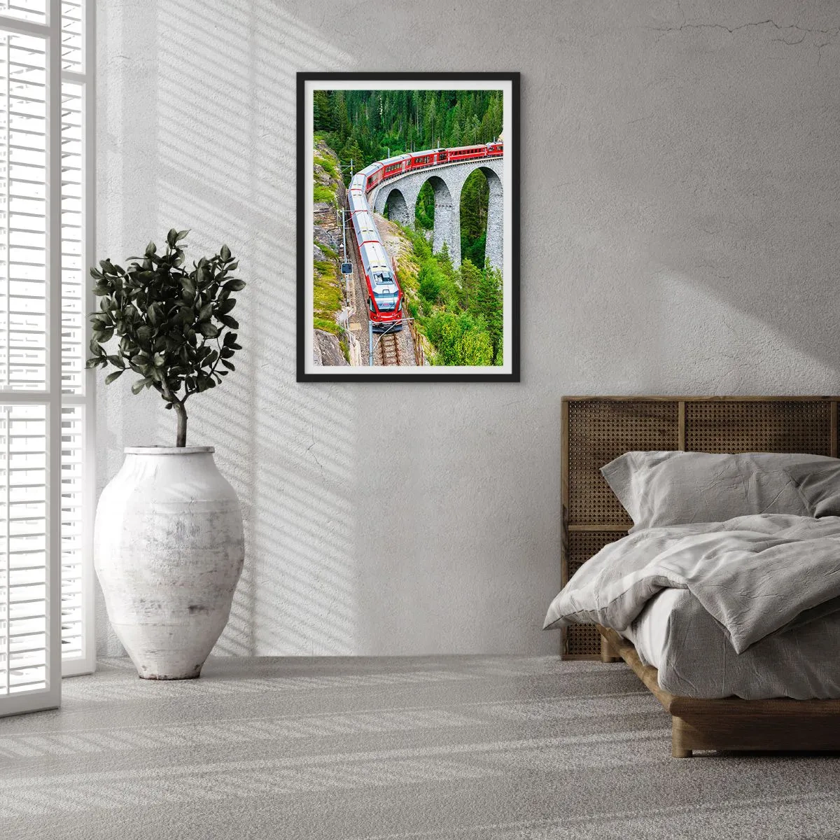 Poster in cornice nera - Il treno tra i monti - 40x50 cm