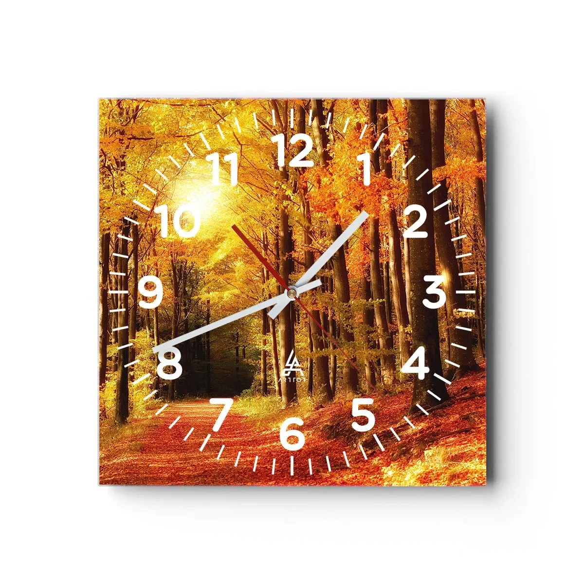 Orologio da parete - Orologio in Vetro - Autunno dorato nella via nel bosco - 30x30 cm