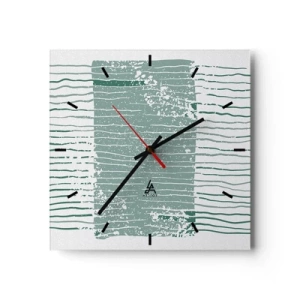 Orologio da parete - Orologio in Vetro - Motivo geometrico nei toni del verde mare e del bianco - 30x30cm - Astrazione marina - Decorazione murale moderna per soggiorno e camera da letto ARTTOR