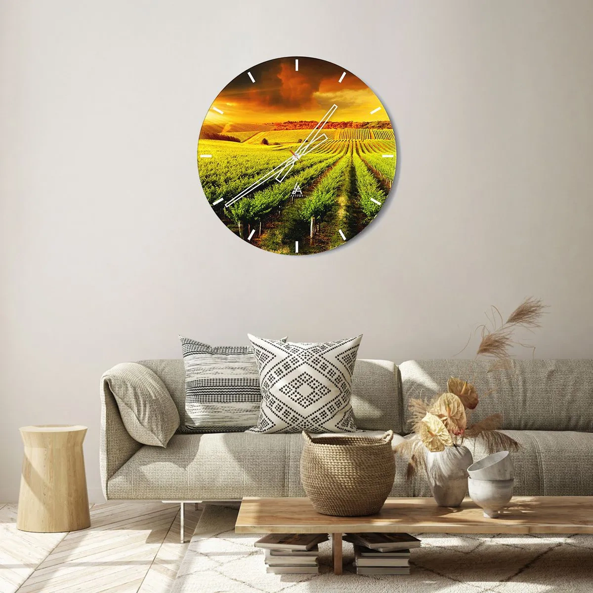 Orologio da parete - Orologio in Vetro - Vigneto al chiarore del sole al tramonto - 30x30cm - Sotto il sole dell'Australia - Decorazione murale moderna per soggiorno, cucina e camera da letto ARTTOR