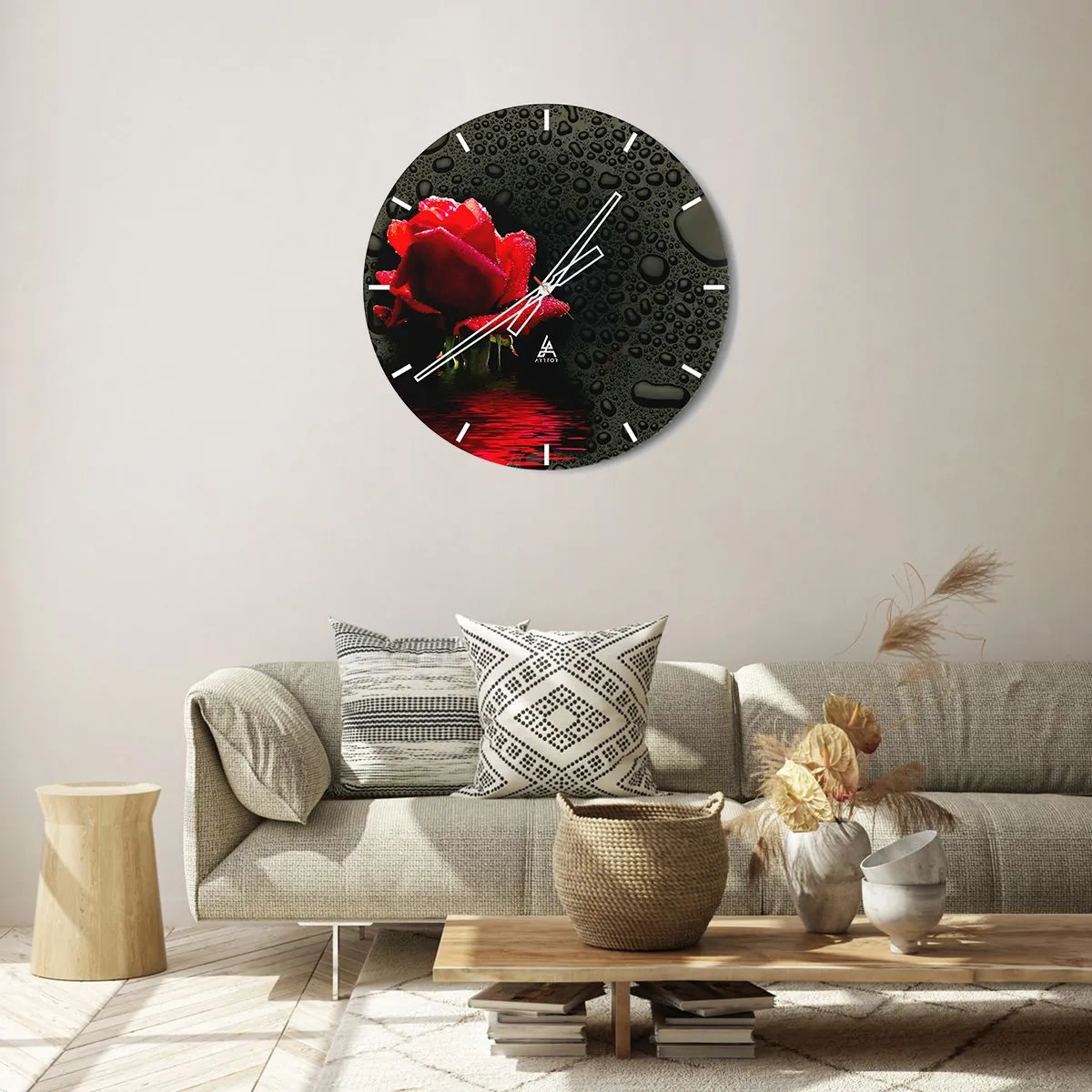Orologio da parete - Orologio in Vetro - Rosso e nero - 40x40 cm