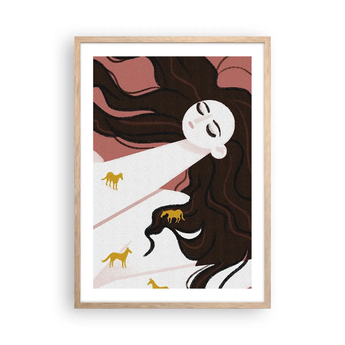 Poster in cornice rovere chiaro - Il sogno del cavallo d'oro - 50x70 cm