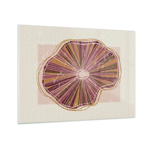 Quadro su vetro - Una forma organica radiosa nelle tonalità del rosa e del marrone - 70x50cm - Astrazione raggiante - Decorazione murale moderna per soggiorno e camera da letto ARTTOR