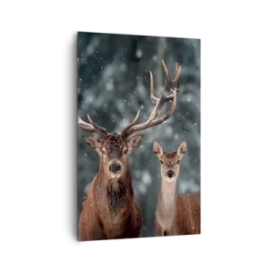 Quadro su tela - Stampe su Tela - Cervi in una foresta invernale innevata - 80x120cm - Il re della foresta con la consorte - Decorazione murale moderna per soggiorno e camera da letto ARTTOR