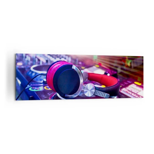 Quadro su tela - Stampe su Tela - Cuffie da DJ su una console illuminata dai riflettori a una festa - 160x50cm - Sarà fantastico - Decorazione murale moderna per soggiorno e camera da letto ARTTOR