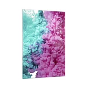 Quadro su vetro - Onde colorate di turchese e rosa in una forma astratta - 80x120cm - Scontro decisivo - Decorazione murale moderna per soggiorno e camera da letto ARTTOR