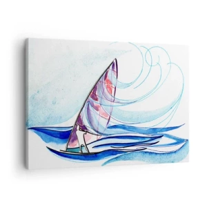 Quadro su tela - Stampe su Tela - Un surfista cavalca le onde in una composizione astratta ad acquerello - 70x50cm - Con il vento al ritmo delle onde - Decorazione murale moderna per soggiorno e camera da letto ARTTOR