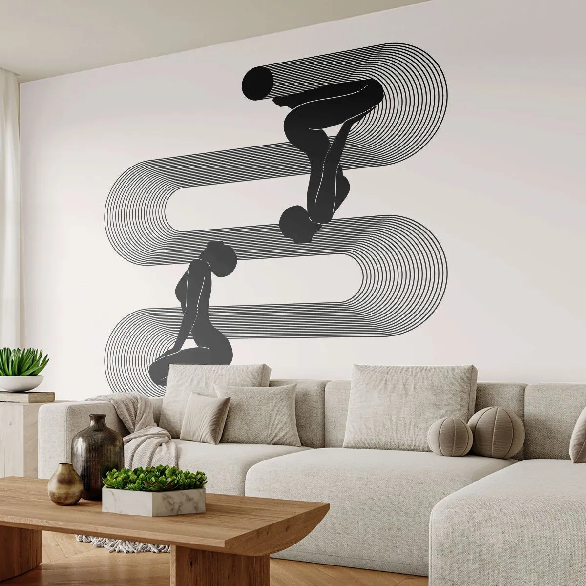 Fotomurali Standard Eco - Grafica in bianco e nero di una silhouette femminile in simmetria - 100x70cm - Simmetria sensuale - Decorazione murale moderna per soggiorno e camera da letto ARTTOR