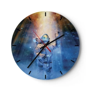 Orologio da parete - Orologio in Vetro - Un astronauta alla deriva nello spazio alla luce delle stelle - 30x30cm - Finalmente alla meta - Decorazione murale moderna per soggiorno, cucina e camera da letto ARTTOR