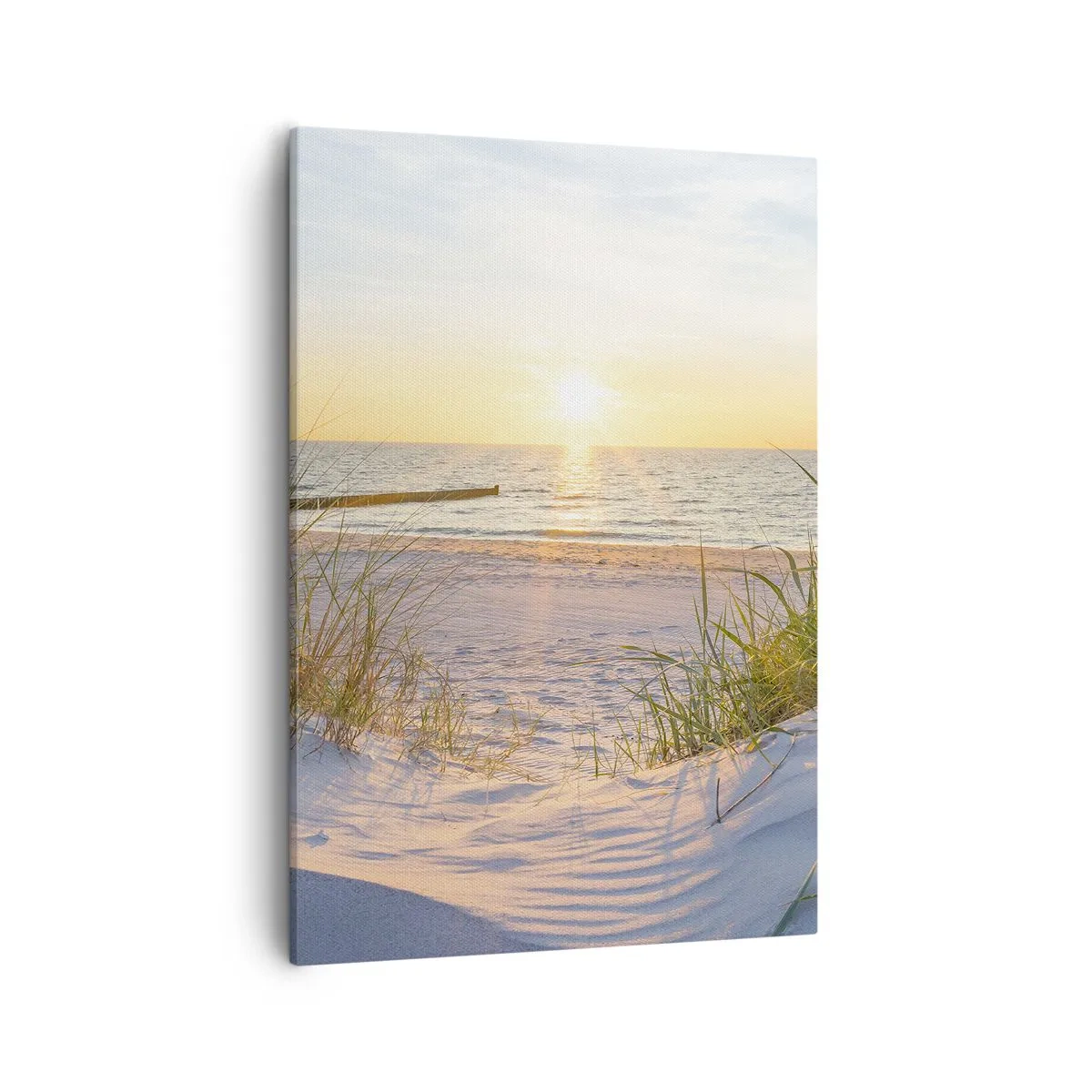 Quadro su tela - Stampe su Tela - Una spiaggia sabbiosa con vista sul tramonto sul mare - 50x70cm - Rumore del mare, uccelli che cantano, spiaggia selvatica tra i cespugli... - Decorazione murale moderna per soggiorno e camera da letto ARTTOR