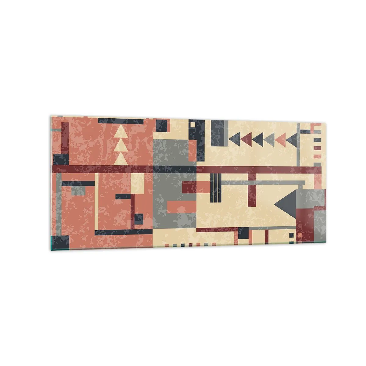 Quadro su vetro - Motivo geometrico nei toni pastello del beige, rosso e grigio - 120x50cm - Combinazione di orizzontali e verticali - Decorazione murale moderna per soggiorno e camera da letto ARTTOR