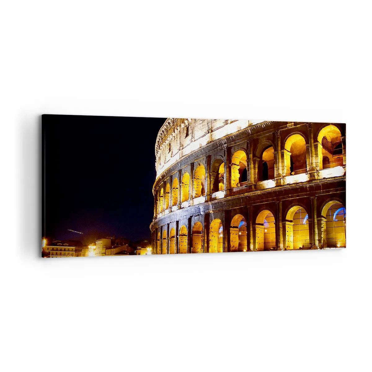 Quadro su tela - Stampe su Tela - Il Colosseo illuminato dalle luci di notte a Roma - 120x50cm - È tempo di iniziare i giochi - Decorazione murale moderna per soggiorno e camera da letto ARTTOR