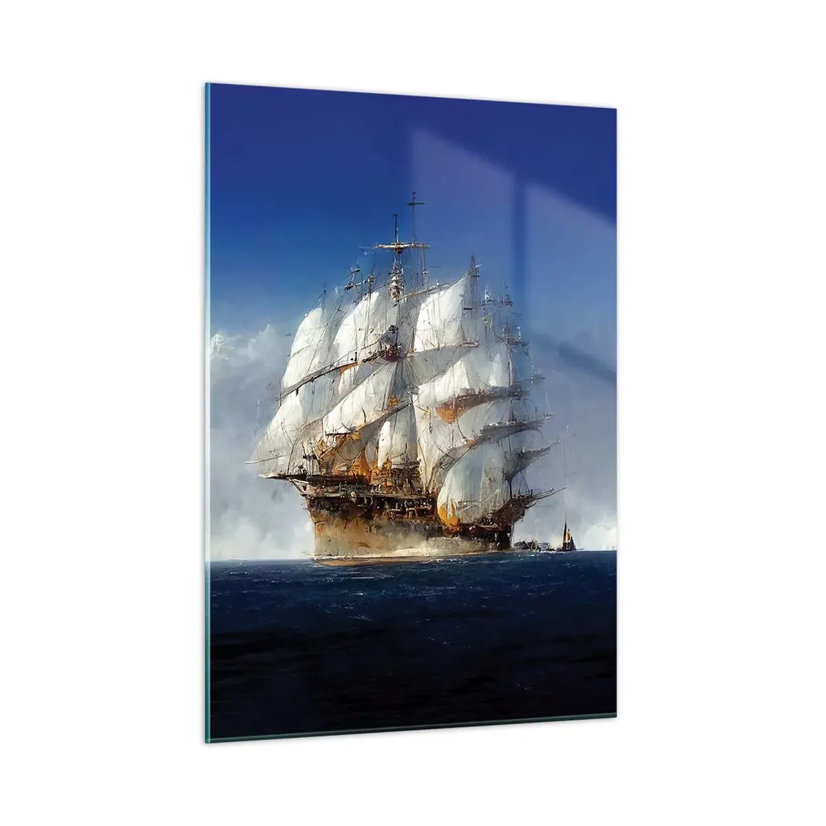 Quadro su vetro - Una nave a vela in alto mare in mezzo alla nebbia marina - 50x70cm - The great glory! - Decorazione murale moderna per soggiorno e camera da letto ARTTOR