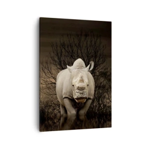 Quadro su tela - Stampe su Tela - Rinoceronte tra gli alberi al tramonto, natura selvaggia. - 50x70cm - Bianco contro la natura - Decorazione murale moderna per soggiorno e camera da letto ARTTOR