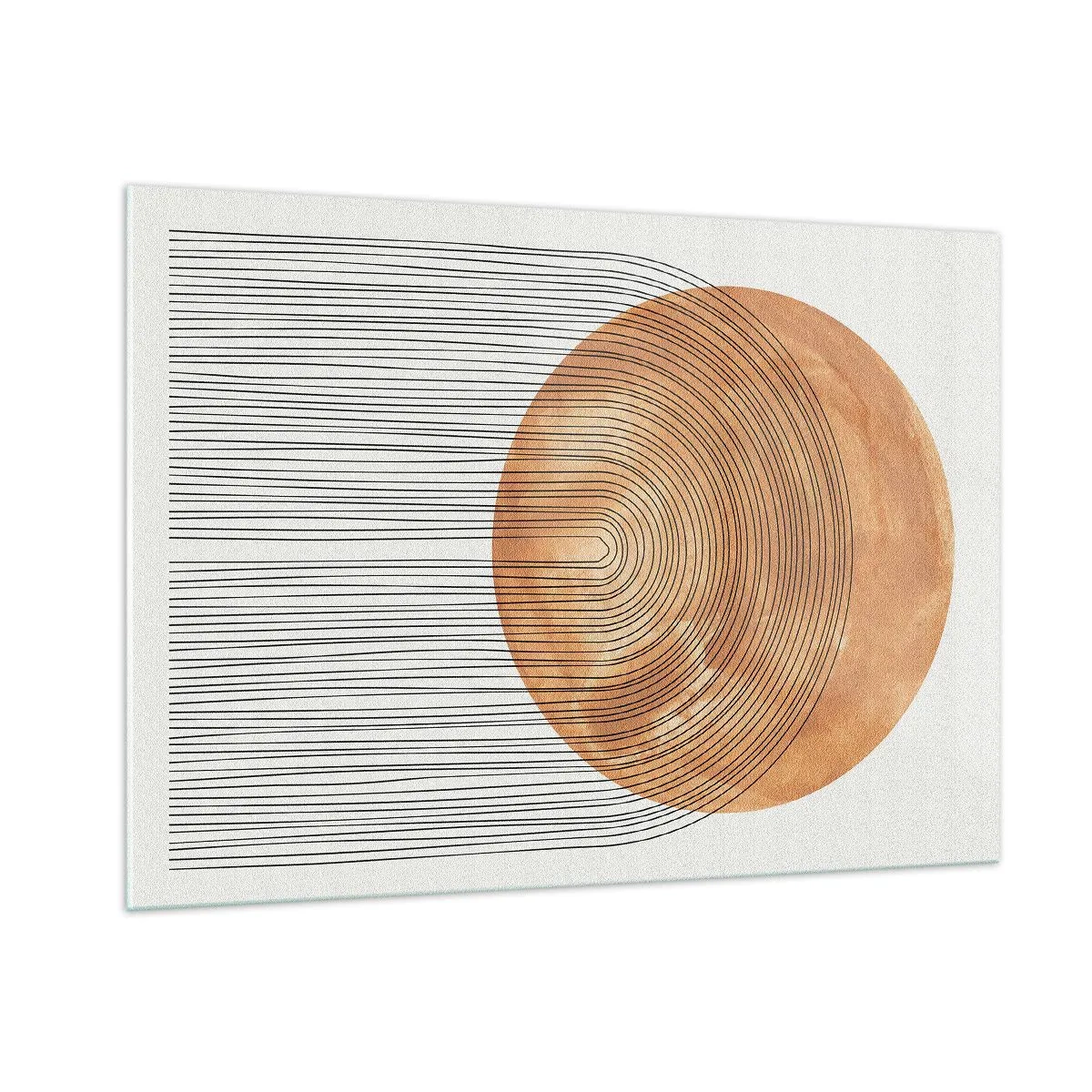 Quadro su vetro - Forma geometrica con linee concentriche e un cerchio dorato - 100x70cm - Composizione solare - Decorazione murale moderna per soggiorno e camera da letto ARTTOR